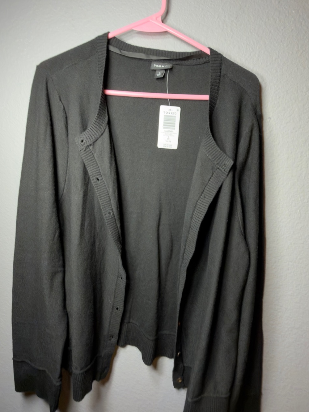 torrid Black Open-Front Ribbed Trim Cardigan